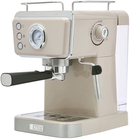 HADEN Barista Brew Espresso Coffee Machine, Stainless Steel Espresso Maker with Milk Frother and Steamer Function and 1.5L Water Tank, Putty & Copper by Unknown