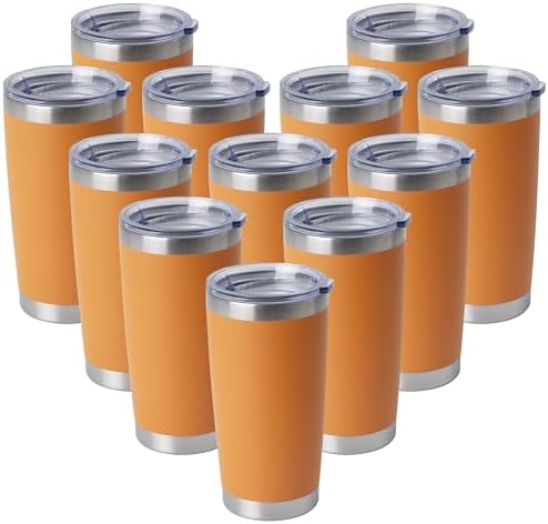 HASLE OUTFITTERS 20oz Stainless Steel Tumblers Bulk, Insulated Travel Cup with Lid, Double Wall Vacuum Coffee Mug for Cold & Hot Drinks 12 Pack, Orange by HASLEOUTFITTERS