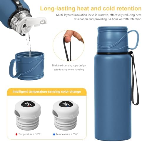 Double wall vacuum Leakproof stainless steel wide mouth insulated water bottle tea tumbler with cup,lid;smart thermoses hot coffee,thermal flask ice drinks with led digital temperature display - Image 4