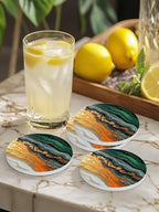 Coasters for Drinks Set of 6 with Holder Green Ombre Yellow Marble Texture Wave Natural Gradient Ceramic Cup Mat, Absorbent Ceramic Stone Coasters with Cork Base for Coffee Cups Home Decor 4 Inch - Image 4