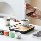 Chinese Tea Set, 7-Piece Ceramic Gongfu Set with Landscape Art, Teapot with Filter, Tea Cups, Serving Tray, Gift Box - Image 4