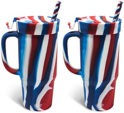 Silipint 32oz Silicone Humbler Tumbler with Handle, Flip Lid and Straw – BPA-Free, Non-Toxic, Unbreakable, Microwave, Dishwasher Safe – Perfect for Tea, Cold Water, The Patriot - Pack of 2 by Silipint