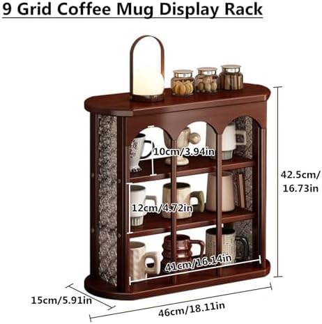 Wooden Mug Holder Countertop, Freestanding Grid Vintage Coffee Cup Display Stand, Rustic Coffee Mug Holder Organizer for Kitchen, Coffee Station,Brown,9 Grid - Image 2