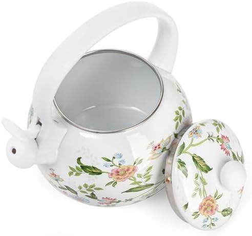 Jucoan 2.3 Quart Vintage Enamel Tea Kettle, Whistling Tea Kettle for Stove Top, Floral Enamel on Steel Teakettle Teapot for Home Kitchen Camping, Gift for Wedding Housewarming Mother's Day - Image 3