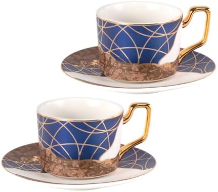 KAMMAK Tea Cups and Saucers Set of 2, Porcelain Coffee Cups, NX028 by KAMMAK