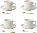 5 Ounce Espresso Cups Set of 4, Small Coffee Cups with Saucers and Spoons, White Cream Ceramic Demitasse Espresso Mugs by AYUCIAPremiumCeramic
