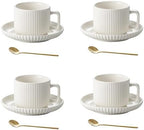 5 Ounce Espresso Cups Set of 4, Small Coffee Cups with Saucers and Spoons, White Cream Ceramic Demitasse Espresso Mugs by AYUCIAPremiumCeramic