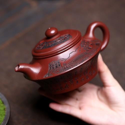 Tea Kettle Home Traditional Clay Carved Lettering Purple Sand Pot Office Teapot Ceramic Tea Infuser - Image 4