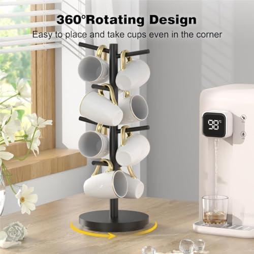 Cup Rack Coffee Mug Tree Bamboo Countertop Organizer Stand with 8 Hooks Organizer - Image 4