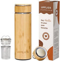 Bamboo Water Bottle Insulated Tea Tumbler for Men Birthday Gift, Women Travel Tea Set with Diffuser for Loose Tea Leaves, Stainless Steel Leak Proof Gift for Mom (15 oz) by UPFLICK