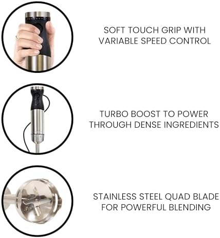 Kenmore Immersion Blender - Handheld Stick Mixer, Electric Hand Blender with Stainless Steel Shaft, Whisk, Variable Speed for Smoothies, Milkshakes, Baby Food, Puree, Batidora de Inmersión - Image 5