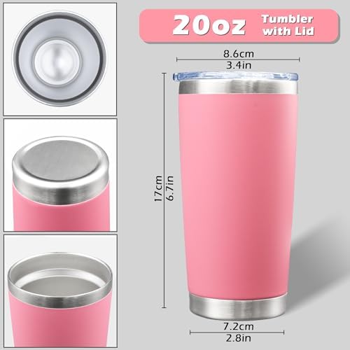 AIANJI 20oz Tumbler with Lid Stainless Steel Tumblers Insulated Mug Pink 6P - Image 5