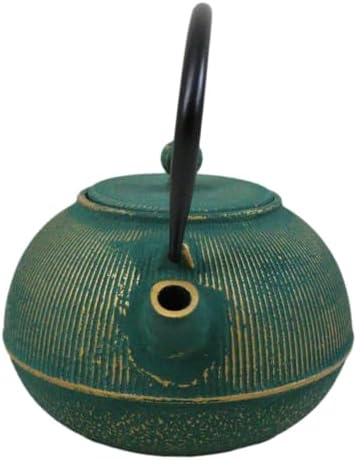 Ebros Gift Traditional Oriental Tetsubin Cast Iron Teapot With Enameled Interior 27oz Asian Japanese Chinese Fusion Housewarming Tea Pot Accent (Tokusa Green And Gold Gradient) - Image 4