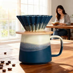 Handmade Gradient White Blue Pour Over Coffee Maker Set Fambe Ceramic Coffee Dripper Brewer Heat Resistant Coffee Pot Decanter ACM08 - Image 2