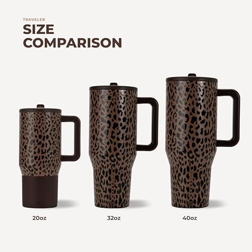 HydroJug Traveler 20oz Kids Insulated Tumbler with Handle, Brown Leopard - Image 4