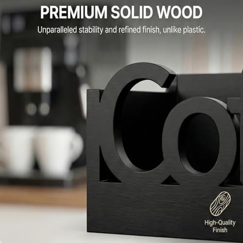 Coffee Bar Organizer Countertop,Wood Caddy with Compartments for Pods,Black - Image 4
