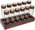 Coffee Bean Storage Tubes and Air Valve Lid with Wooden Holder, Glass Vials by GLEAVI