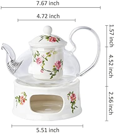 Glass Tea Pot Warmer Set 22oz Glass Teapot with Removable Loose Tea Infuser and Candle Holder Warmer Heating Base Elegant Teapot Gift Set Stovetop Safe Kettle,Style 4-7.,Style 5-7.67 x 8.68 inch - Image 3