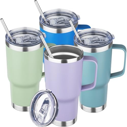 20 oz Tumbler with Handle Stainless Steel Insulated Coffee Mug Tumbler with Lid and Straw Double Wall Vacuum Insulated Coffee Mug Leak Proof Travel Mug Tumbler for Hot and Cold Drink (Mix Color-3) by YEBTSLife