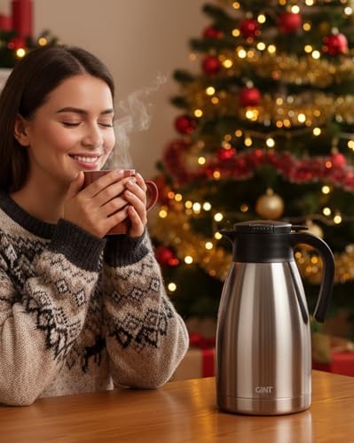 GiNT 74Oz Thermal Coffee Carafe, Insulated Stainless Steel Coffee Carafes for Keeping Hot/Double Walled Vacuum Thermal Carafe (Silver, 2.2L) - Image 2