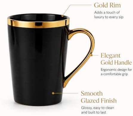 Black Gold Coffee Mugs Set of 6, 12 oz Porcelain - Image 4
