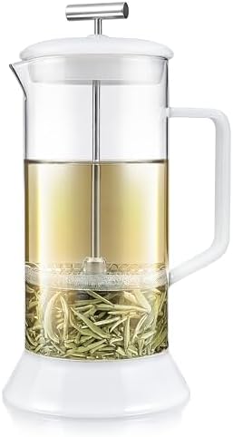 Teabloom Toulouse Borosilicate Glass Tea Press and Coffee Maker with No Plastic, 24-Ounce (700 mL) - Frost White by Teabloom