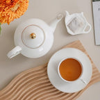6.6oz White Porcelain Tea Cup and Saucer Set with gold, Set of 8 - Image 7