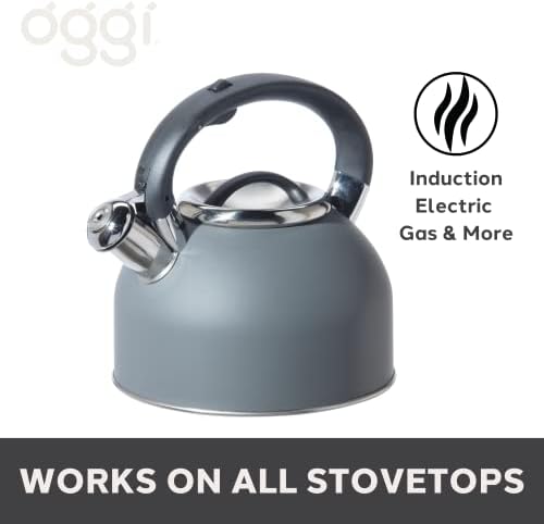OGGI Tea Kettle for Stove Top - 64oz / 1.9lt, Stainless Steel with Loud Whistle, Ideal Hot Water Kettle and Water Boiler - Gray - Image 2