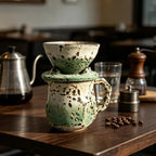 Textured Ceramic Manual Coffee Brewer Set Dripper with Server Vintage Glazed Finish for Home Kitchen Daily Use Manual Coffee Dripper Ceramic Brewer Glazed Server Countertop Brewing Set Hand Drip Home - Image 5