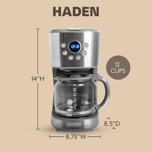 HADEN 12 Cup Programmable Drip Coffee Maker Machine, Stainless Steel/Chrome - Image 4