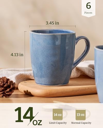 famiware Aurora Coffee Mugs, 14oz Mug Set of 6, Stoneware Cup with Handle - Image 4