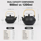 30.4oz Small Cast Iron Teapot with Wooden Handle, Black Tea Pot with Enamel Interior & Strainer, Japanese Style Tea Kettle for Loose Leaf Tea, Suitable for Electric Stove & Induction Cooker - Image 4