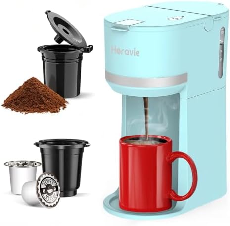 Small Single Serve Coffee Maker for K Cup and Grounds with One Button by Horavie