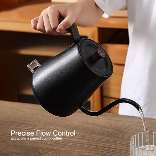 Gooseneck Digital Electric Kettle Set, 304 Stainless Steel Interior Programmed Temperatures with ±1℉ Temperature Control Function, 1000 Watt Rapid Boiling And Keep Warm Function,Black - Image 2