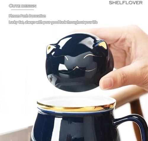 SHELFLOVER Beautiful Dark Blue Tea Cup with Strainer, Easy to Clean Keep Tea Hot Long Porcelain Material, Suit Travel/Office/Home Drink, 10oz (300ml) - Image 3