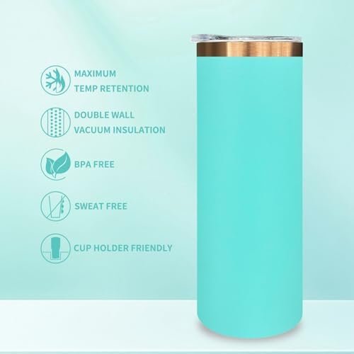 20 oz Skinny Tumblers Bulk with Lids and Straws Mint Green,8 pack - Image 3