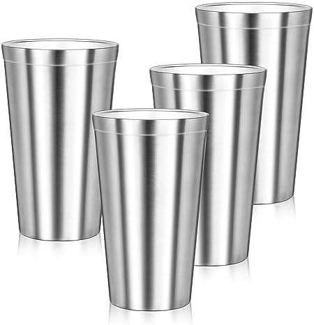 Stainless Steel Cups, 16 oz Insulated Tumbler, 4 Pack Double Wall Unbreakable Stackable Water Tumblers Insulated Metal Cup Premium Drinking Glasses for Travel Camping Home Outdoor by Offiper