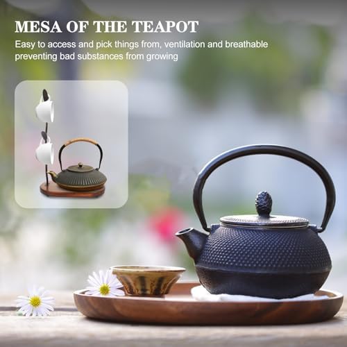 Vintage Wooden Base Mug Rack Countertop Iron Cup Drying Holder - Image 5