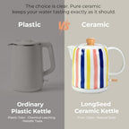 Hand-Painted Vertical Striped Ceramic Electric Kettle 1.0L - 1000W Fast Boil with Wooden Lid, Auto Shut-Off & Boil-Dry Protection for Coffee and Tea - Image 4