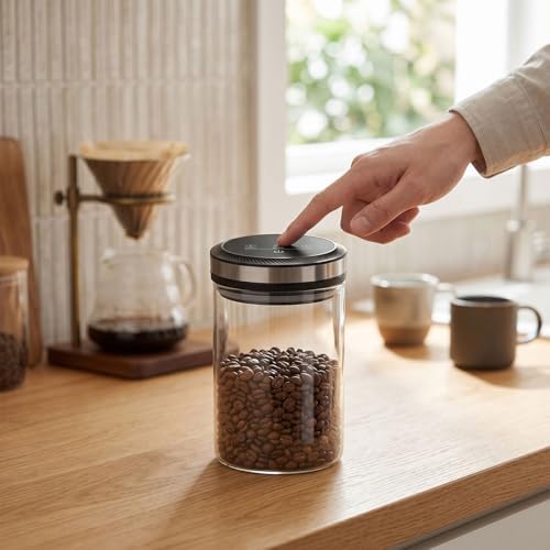 Haofy Automatic Vacuum Coffee Canister Rechargeable Glass Airtight Storage Container 2000mAh Lithium Battery LED Display Real Time Pressure Sensor for Coffee Beans Freshness - Image 7