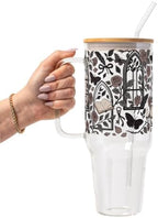 Sip-Sip Hooray! Dark Academia 40oz Glass Tumbler with Lid and Straw, Bookish Gothic Roses Books Gift for Book Lovers, Reader Iced Coffee Cup by Sip-SipHooray