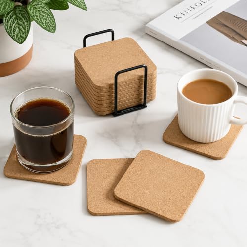 50 Pack Cork Coasters for Drinks - 4" Square Absorbent Drink Coaster Bulk - Image 2