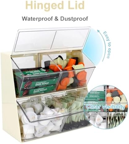 Bokelai Creamer Holder Plastic Tea Bag Organizer with Lid Large Capacity K Cup Countertop Organizer Versatile Desk Storage Station for Capsule Suger Pods Face Mask Cream/Clear - Image 2