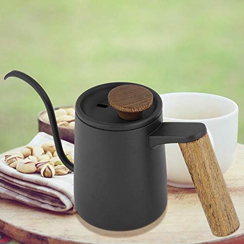 Pour over Coffee Kettle, Stainless Steel Coffee Pot Tea Kettles Hand Drip Coffee Pot Gooseneck Kettle with Wooden Handle for Home, 350ml (Black) - Image 3