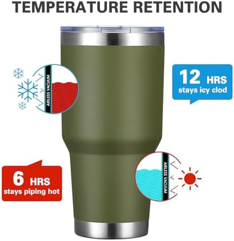 MEWAY 30oz Insulated Tumbler With Lids and Straws,Stainless Steel Double Vacuum Coffee Tumbler Cup, Brush, Durable Powder Coated Coffee Cup for Cold & Hot Drinks, Office, Travel(Army Green,4 PACK) - Image 2