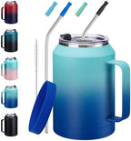 32/50 oz Travel Coffee Mug Tumbler - w/Handle and Straw, 32oz Stainless Steel Mugs with Lid, Insulated Tumblers Cup Keep Cold-36H Hot-24H, Reusable Home Office Work Wide Mouth Water Bottle by VICKNIY