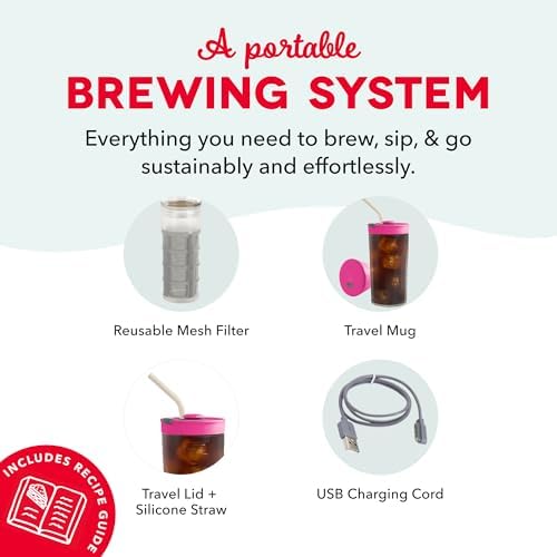 DASH Brew2Go™ Portable Cold Brew Coffee Maker - Rapid Electric Cold Brew Machine for Personal Iced Coffee & Iced Tea, Reusable Filter, USB Rechargeable for Home, Office & Travel - Image 5