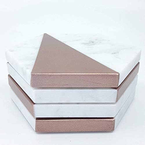 Marble Hexagon Stone Coasters with Rose Gold Accent, Set of 4 - Image 5