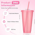 24 Pack Plastic Tumblers with Lids and Straw, Reusable Cups with Lids and Straws Colorful Cups for Cold Drink Iced Coffee, Plastic Tumbler Bulk for Party Birthday Gifts (24 oz, Light Pink) - Image 2