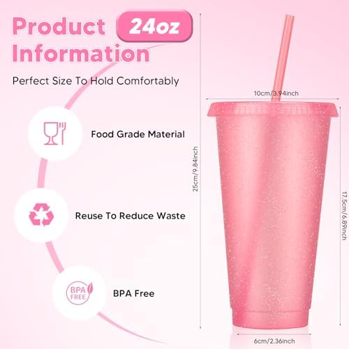24 Pack Plastic Tumblers with Lids and Straw, Reusable Cups with Lids and Straws Colorful Cups for Cold Drink Iced Coffee, Plastic Tumbler Bulk for Party Birthday Gifts (24 oz, Light Pink) - Image 2